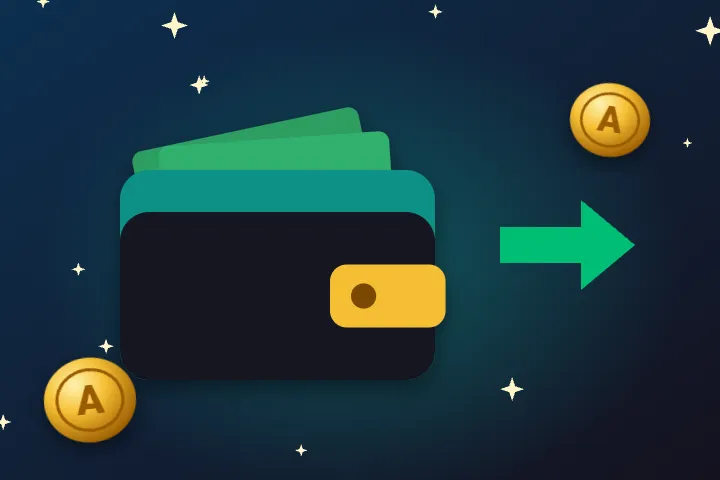 Kasyno Allright – turkusowy portfel z banknotami i zieloną strzałką jako symbol kasy i wypłat